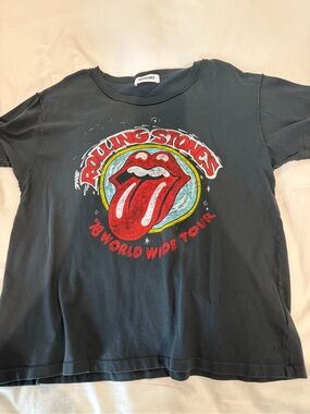 Daydreamer Black Women’s Rolling Stones Graphic Tee with Red Tongue Sz XL